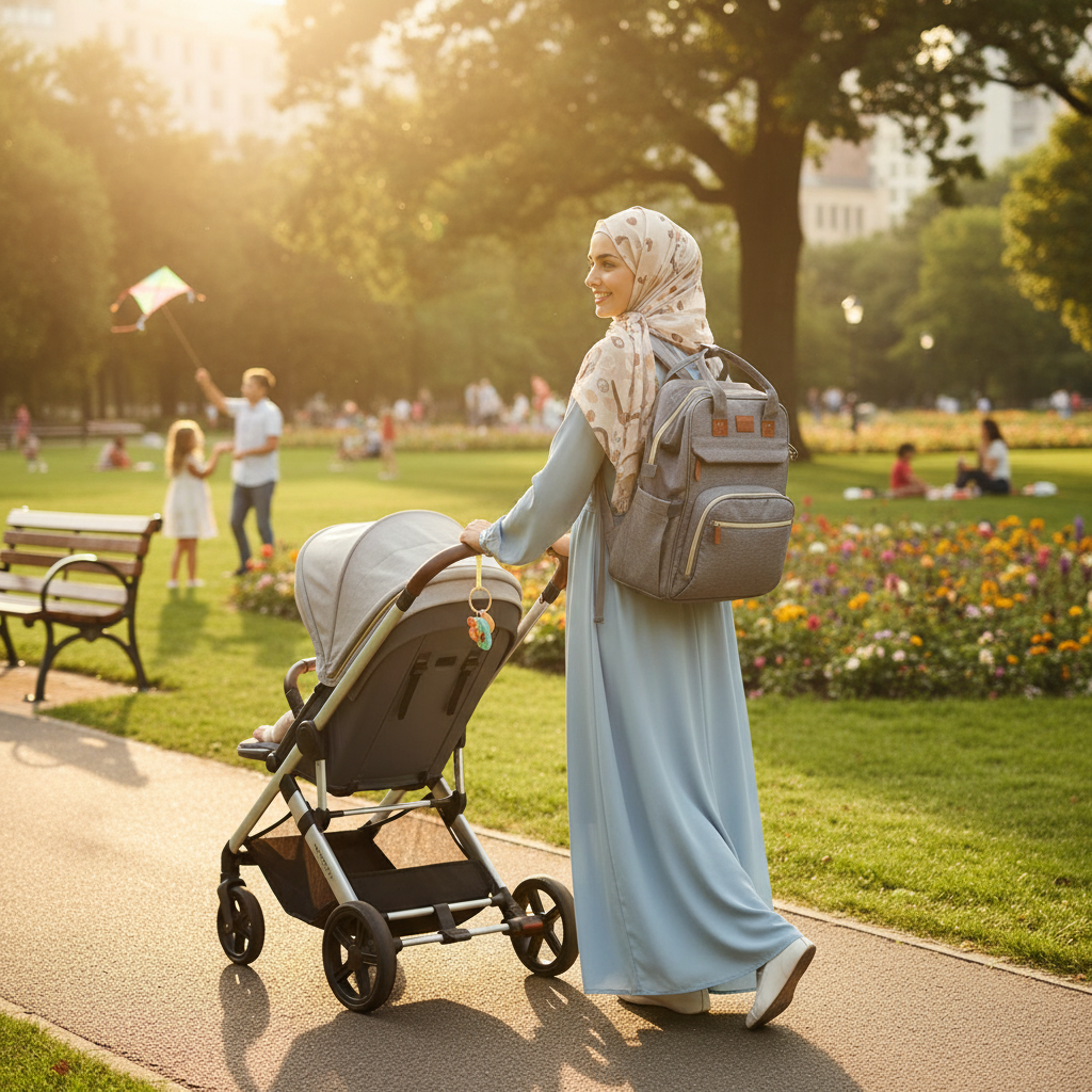 Maman voilée avec le Nomad Baby