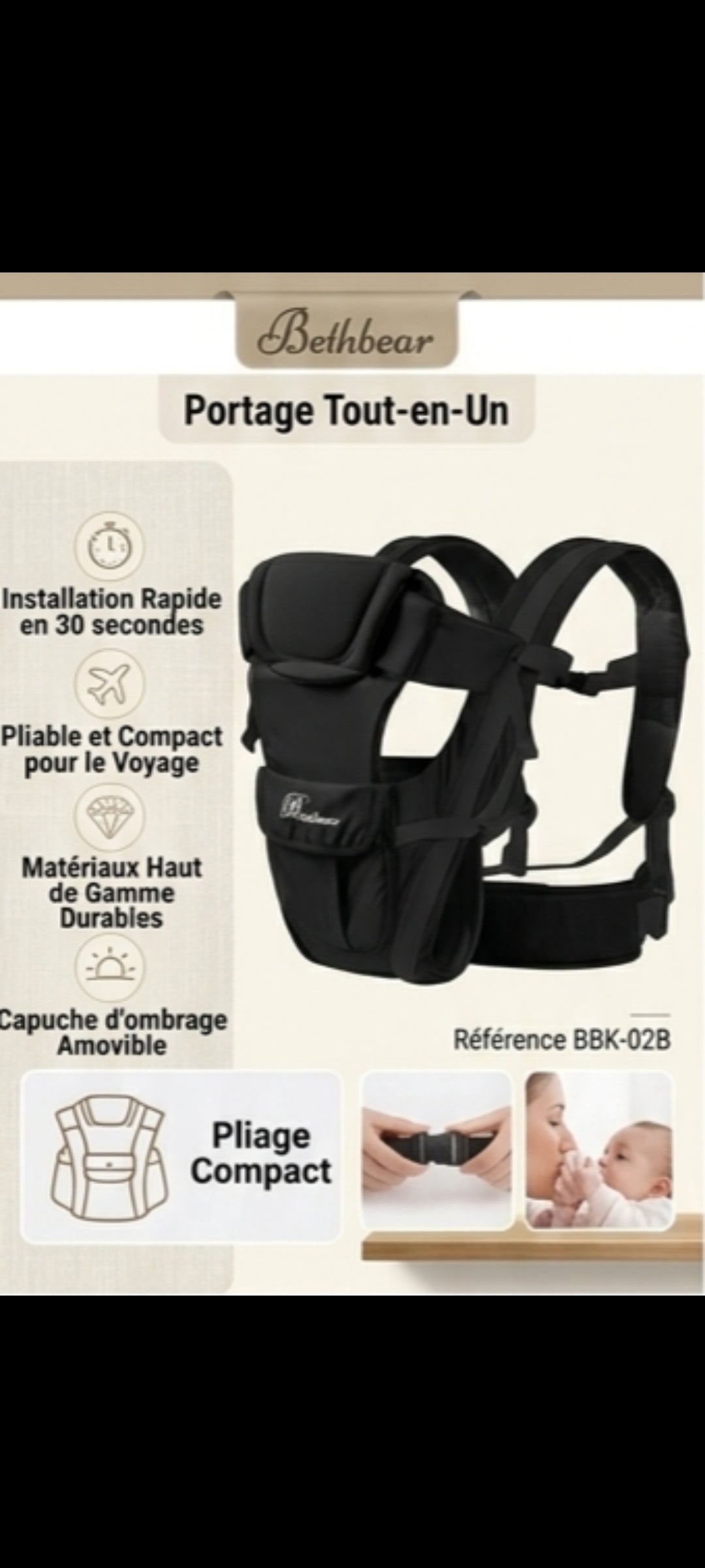 NeliaCarry – Porte-bébé ergonomique 4 en 1