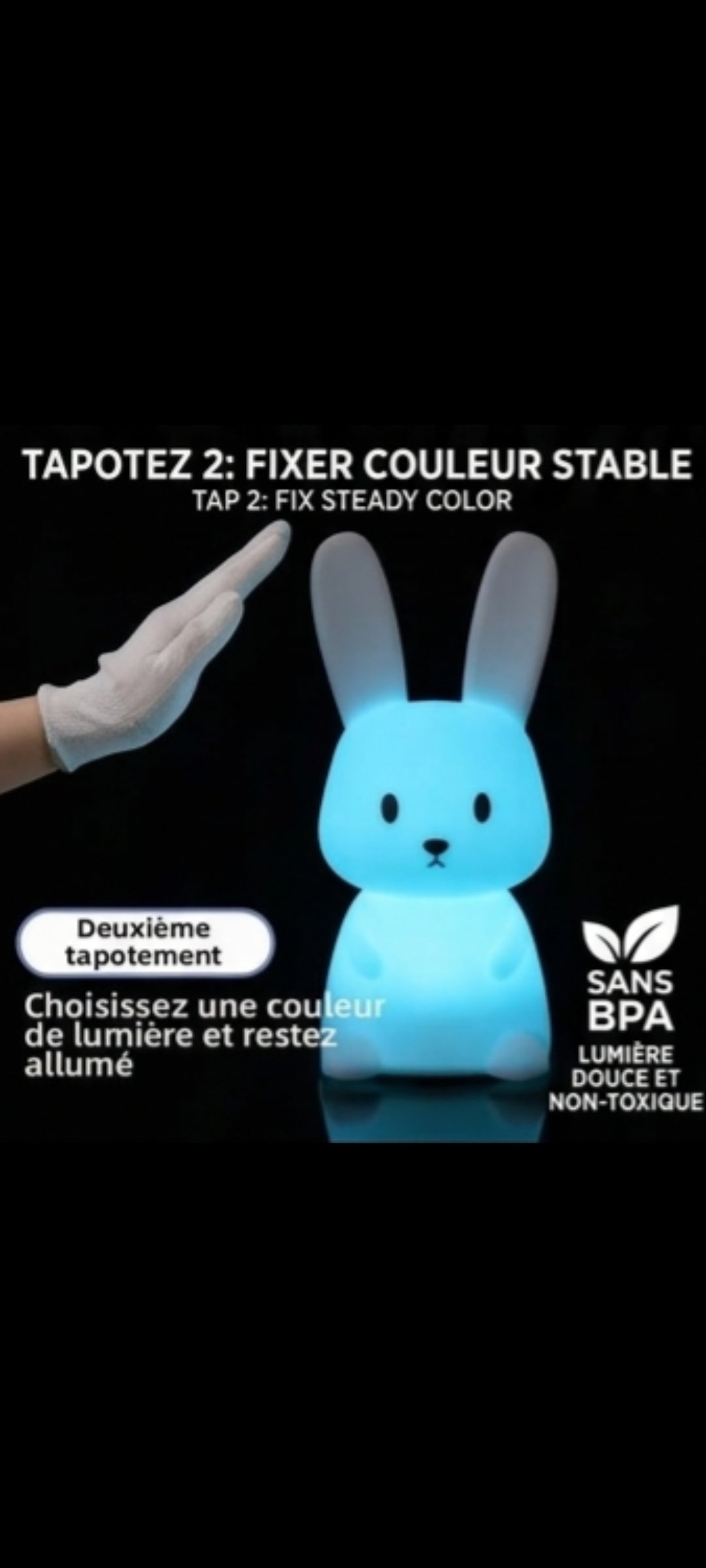 NeliaNight – Veilleuse lapin en silicone 7 couleurs tactile