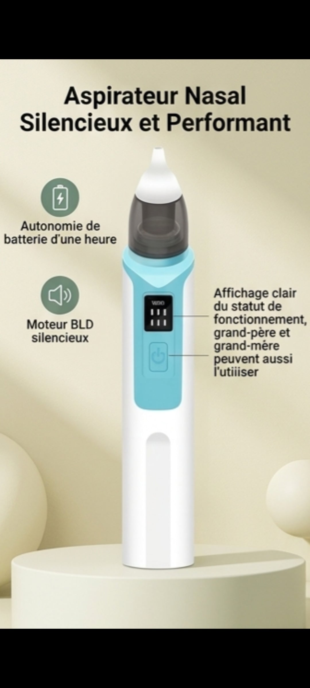 NeliaClear – Aspirateur nasal électrique 6 vitesses rechargeable