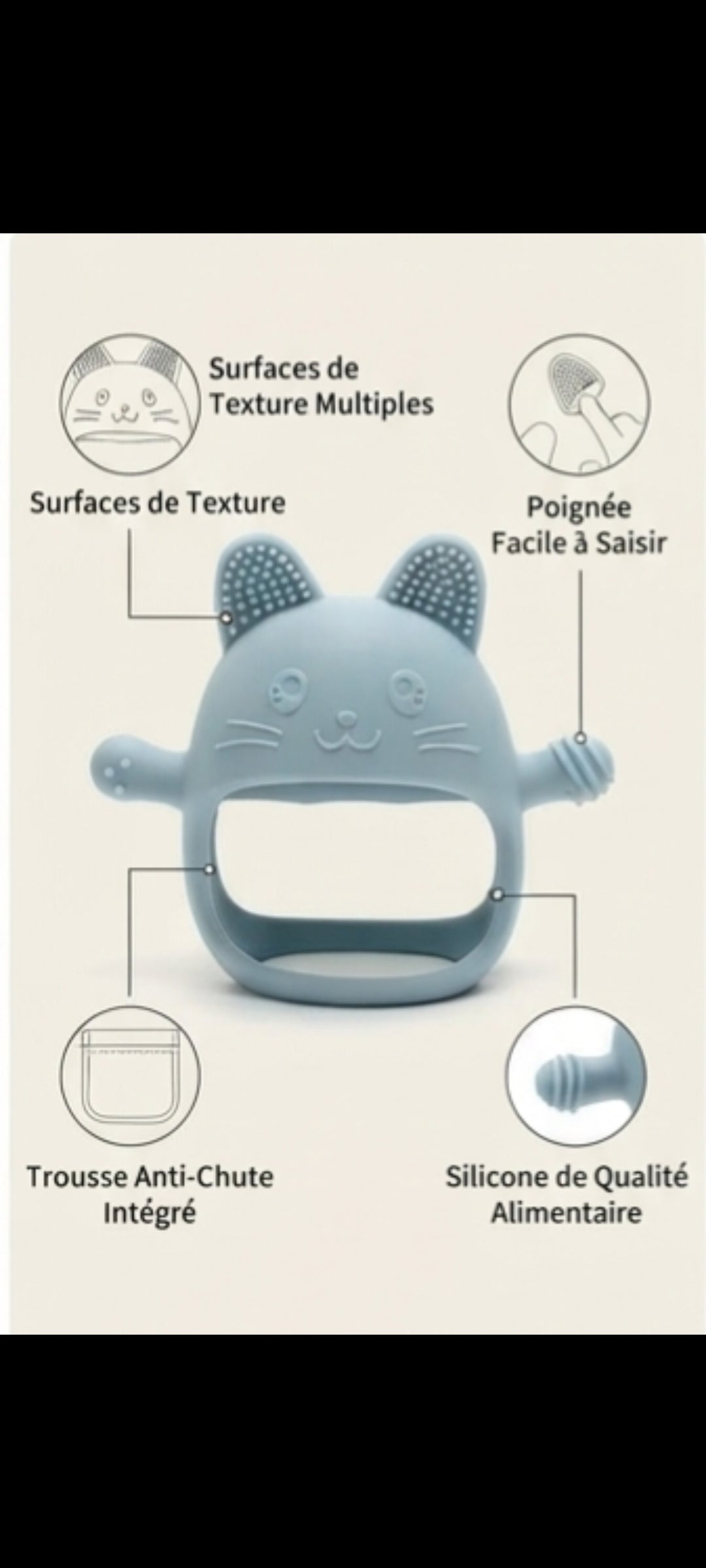 NeliaGrip – Mitaine de dentition lapin en silicone alimentaire