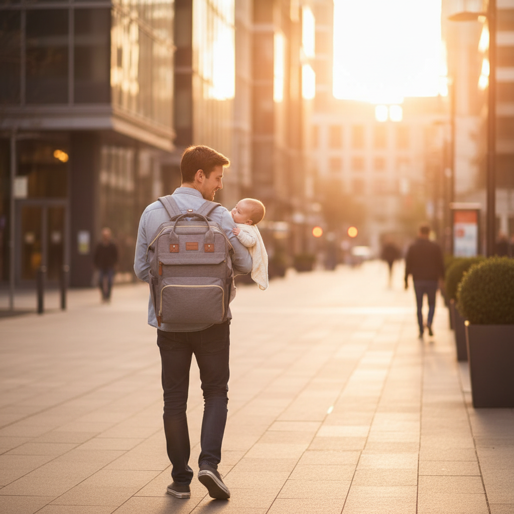 Papa avec le Nomad Baby en ville