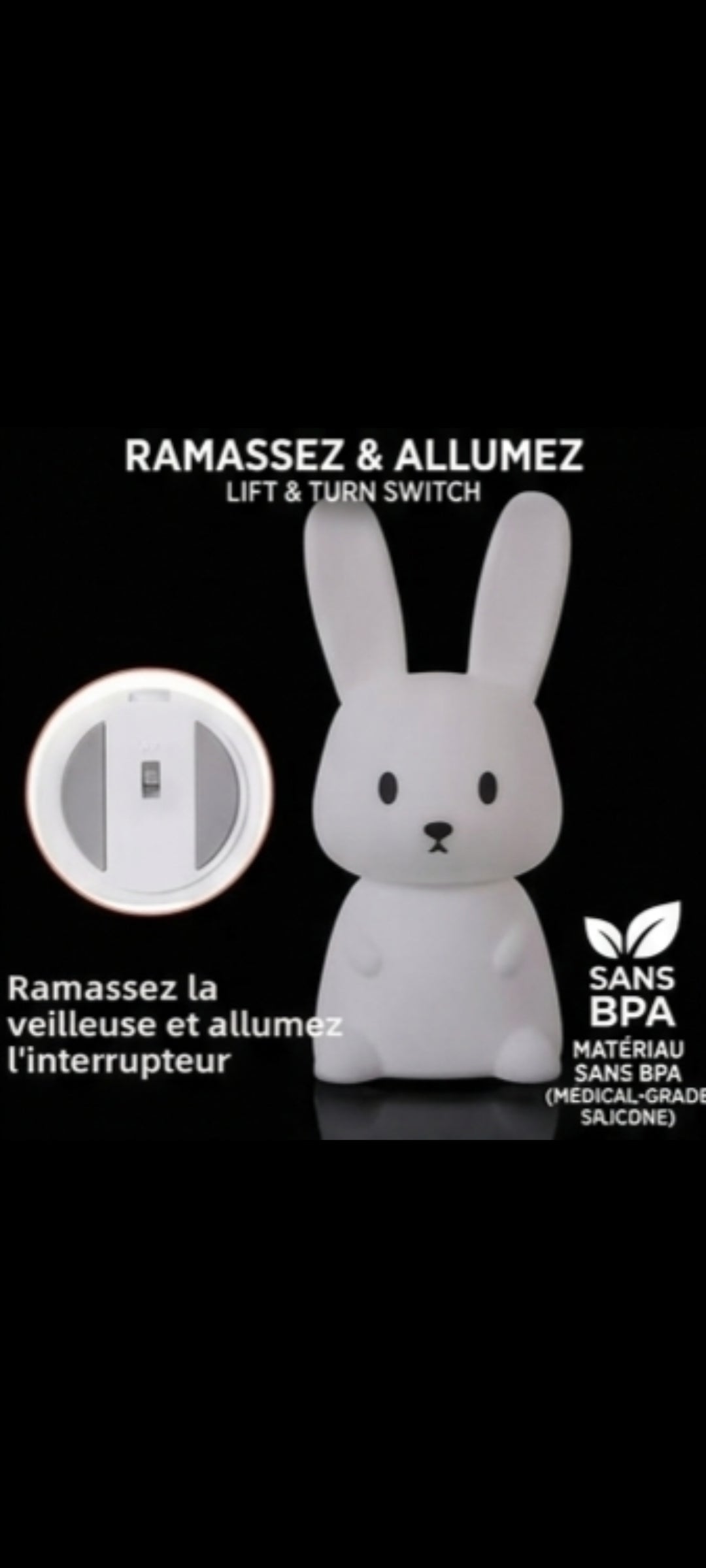 NeliaNight – Veilleuse lapin en silicone 7 couleurs tactile