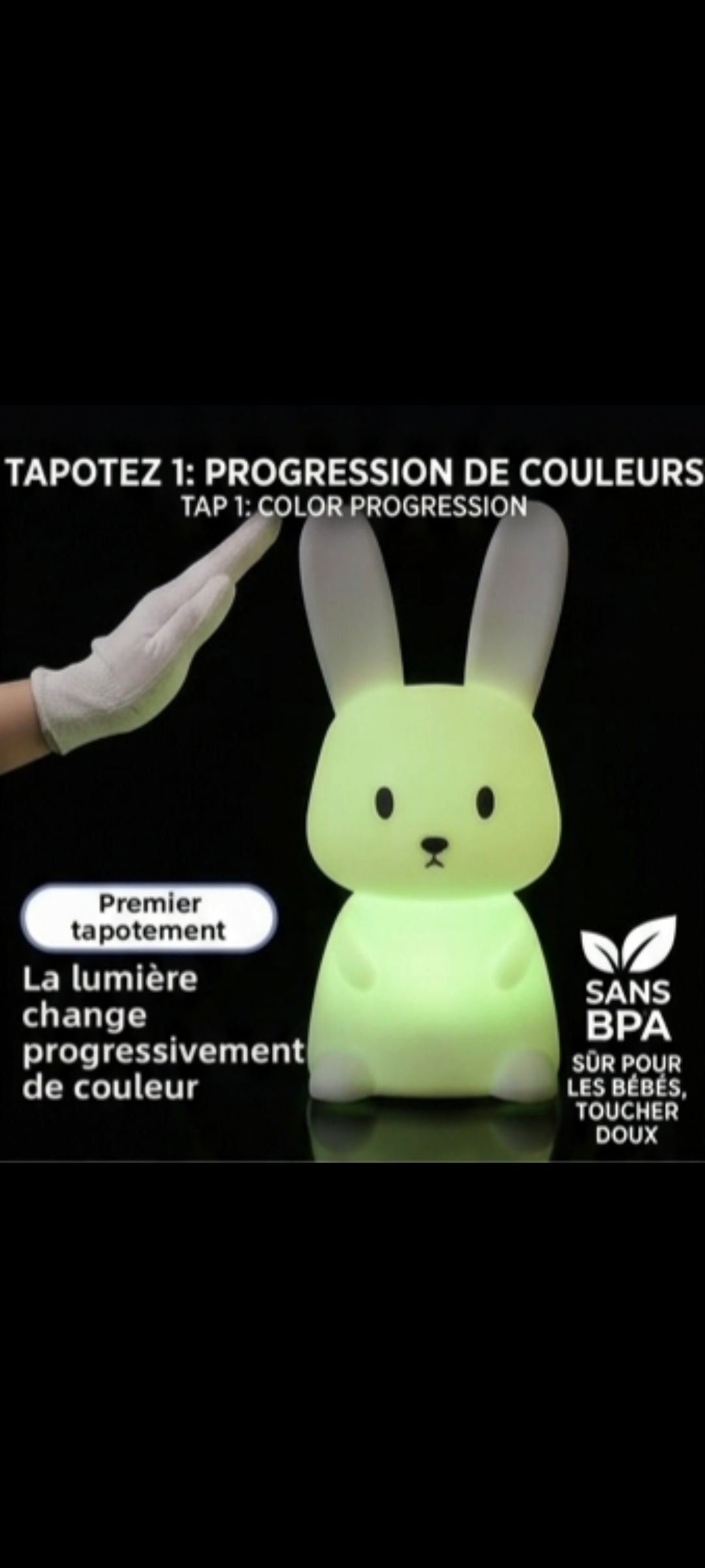 NeliaNight – Veilleuse lapin en silicone 7 couleurs tactile